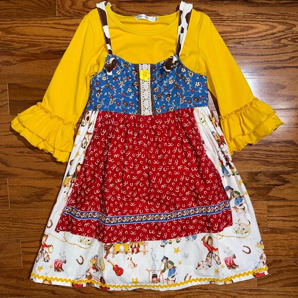 Boutique Girls Western Tickled Pink Rodeo Cowgirl Bell Sleeve Shirt & Dress 6 - Picture 2 of 16